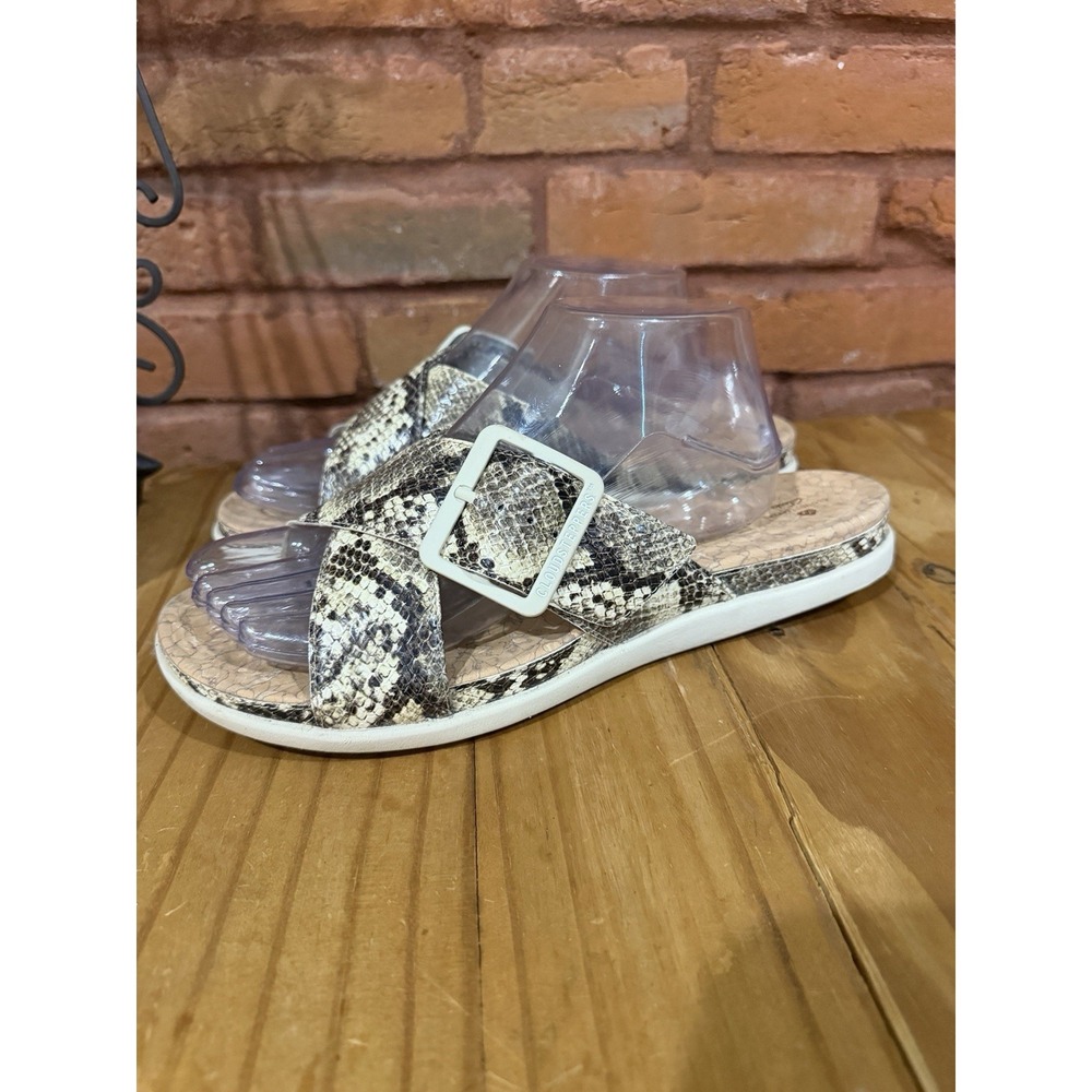 Clarks CLOUD-STEPPERS Size 10 Wide Step June Tan Shell Cross Buckle Slide Sandal